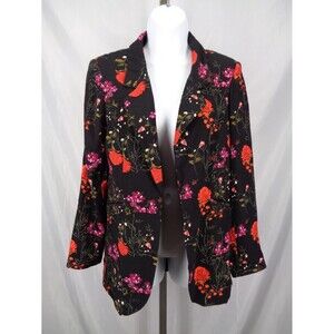 Cynthia Rowley Black Floral Open Front Blazer Jacket Sz Small Career Office New